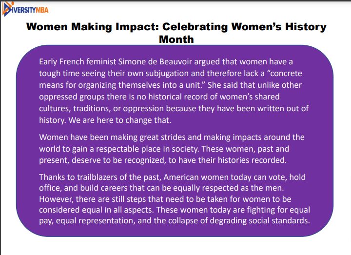 Women Making Impact: Celebrating Women's History Month - DiversityMBA
